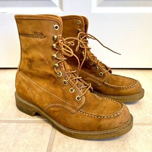 vintage Wolverine pigskin suede leather lace-up moc toe work boots western 8.5 D